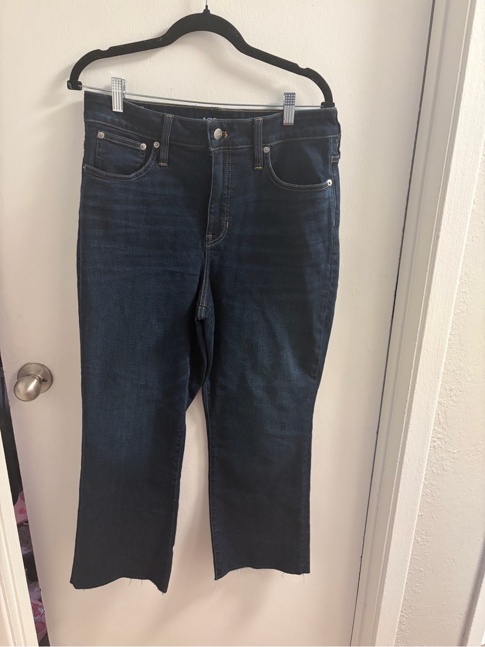 J. Crew Curve Cropped Straight Jeans Dark Wash Raw Hem Size 31